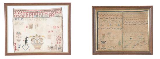 Appraisal: TWO SAMPLERS Double sampler American or English silk on linen