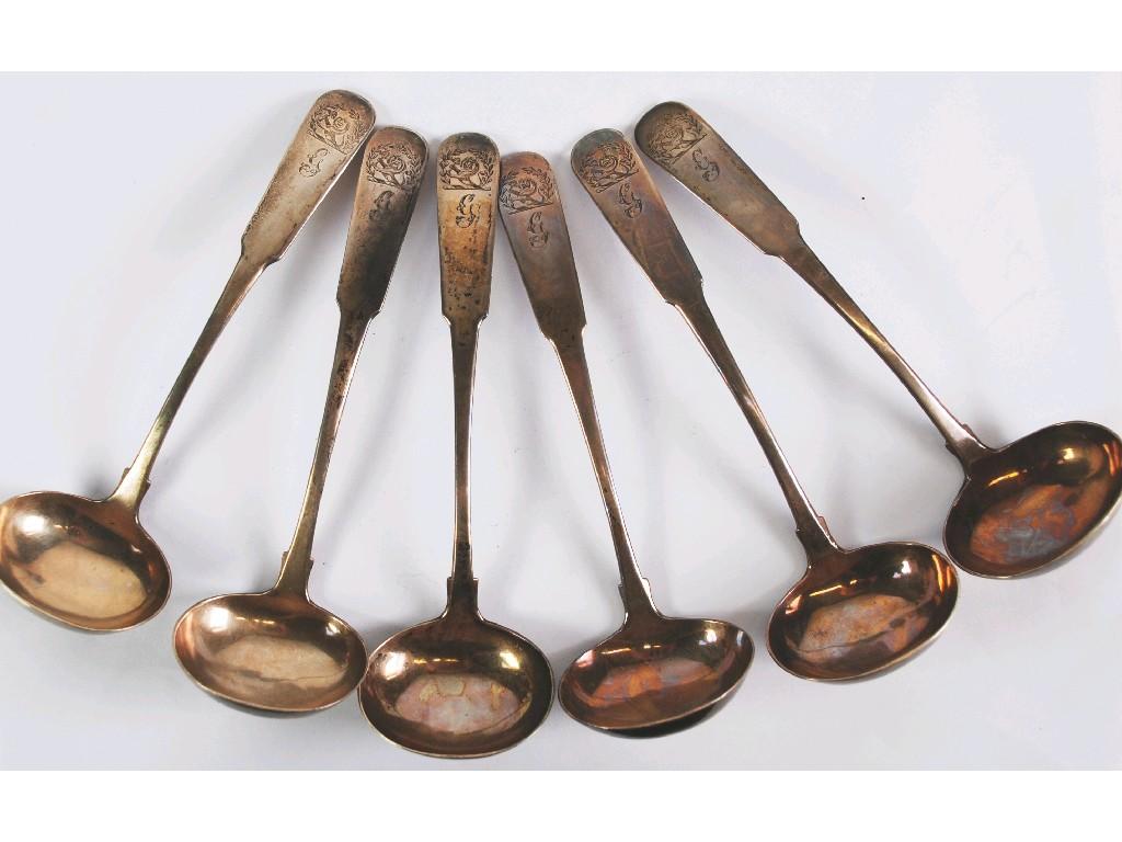 Appraisal: GEORGE VI SET OF SIX SCOTTISH SILVER FIDDLE PATTERN SAUCE