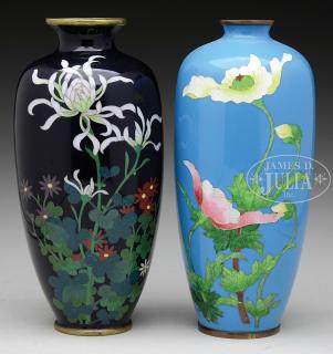 Appraisal: TWO CLOISONNE VASES IN OVOID FORM Meiji Period Japan Each