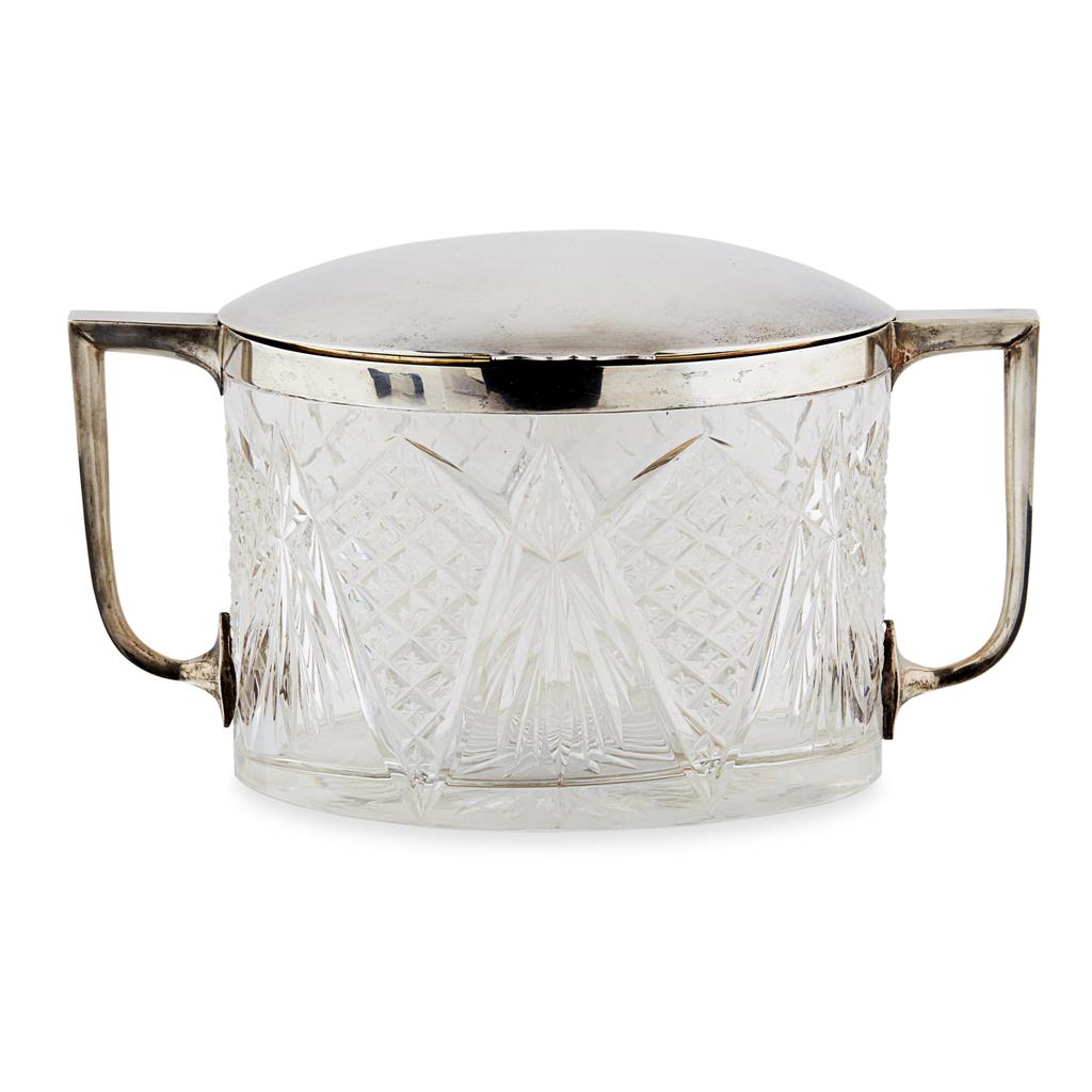 Appraisal: A silver mounted biscuit barrel JG S Birmingham of oval