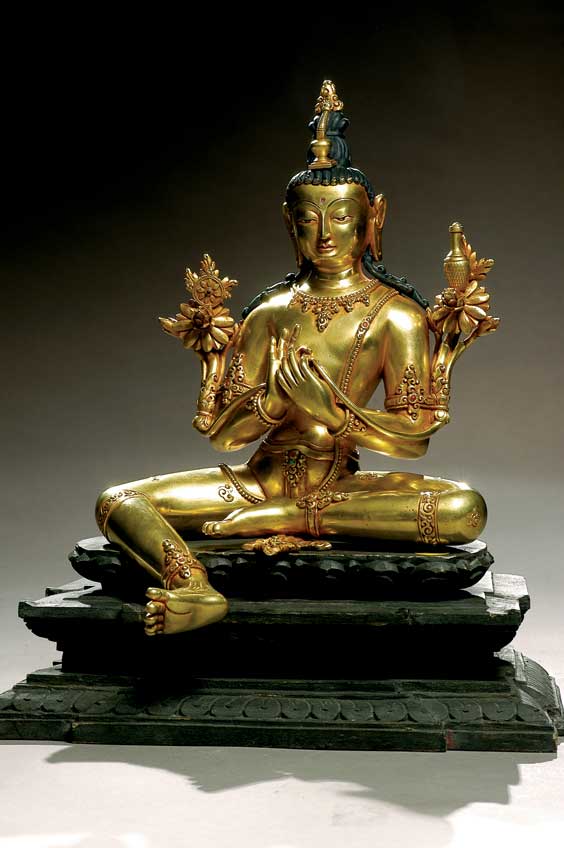 Appraisal: GILT BRONZE MAITREYA Nepalese gilt bronze model of a seated