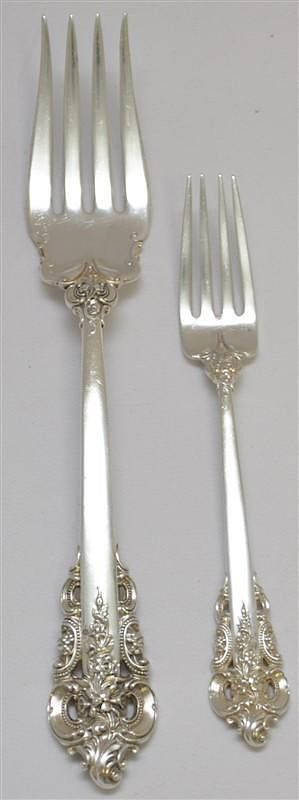 Appraisal: pc WALLACE STERLING GRAND BAROQUE MEAT YOUTH FORK Two Wallace