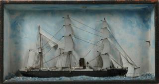 Appraisal: Carved and Painted Shadow Box Diorama of a Steam Sail