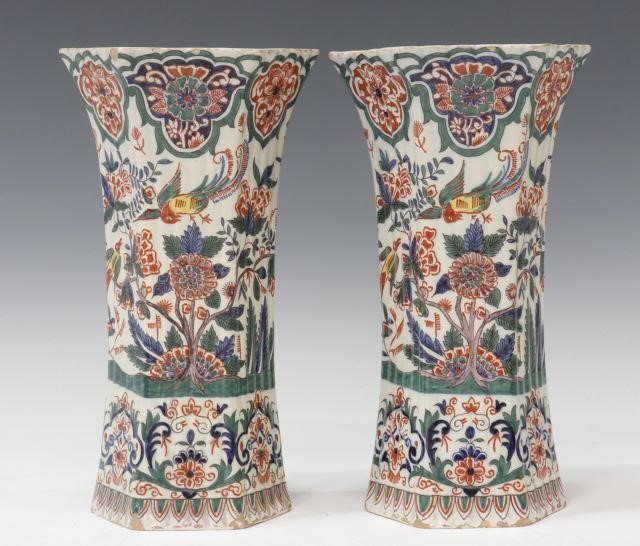 Appraisal: pair Delft polychrome tin-glazed earthenware vases th c each of