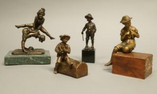 Appraisal: Lot Bronze Figural Sculptures Children Two fig Lot Bronze Figural