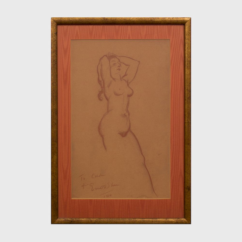 Appraisal: Attributed to Everett Shinn - Nude Crayon on brown paper