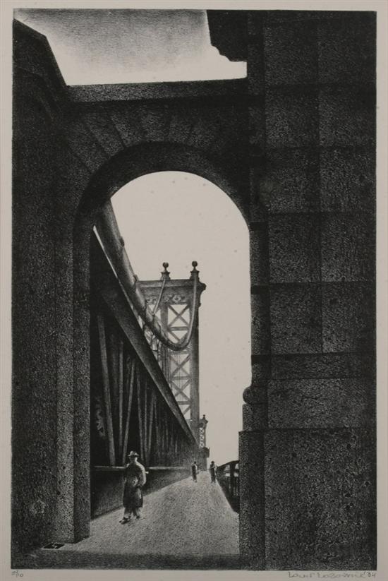 Appraisal: LOUIS LOZOWICK Russian American - MANHATTAN BRIDGE signed dated '