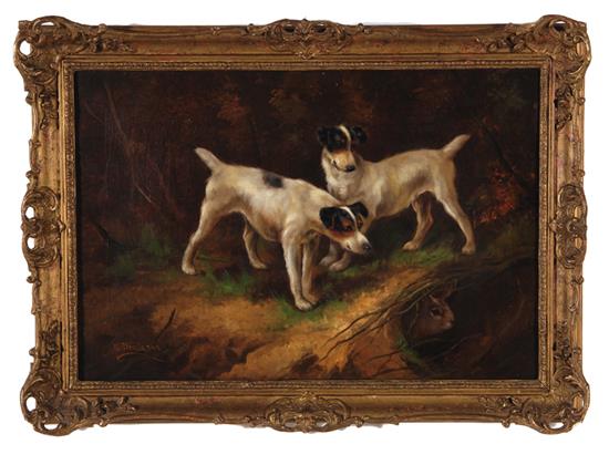 Appraisal: Robert Cleminson British - TERRIERS HUNTING RABBIT oil on canvas