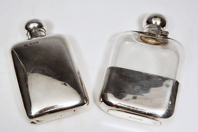 Appraisal: A SILVER HIP FLASK and a silver plated and glass