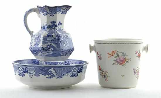 Appraisal: English transferware pitcher and basin set and pail second half