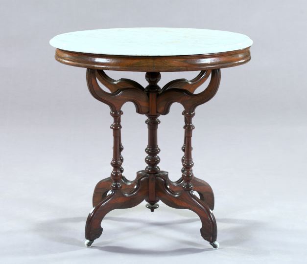 Appraisal: American Rococo Revival Faux Rosewood Marble-Top Center Table third quarter