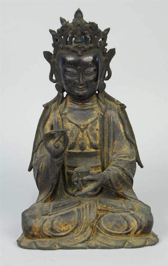 Appraisal: CHINESE BRONZE FIGURE OF A SEATED BADHISATTUA possibly Ming Dynasty