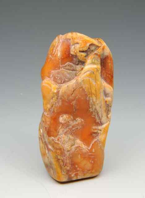 Appraisal: A CARVED CHINESE HARDSTONE BLANK SEAL carved with a temple