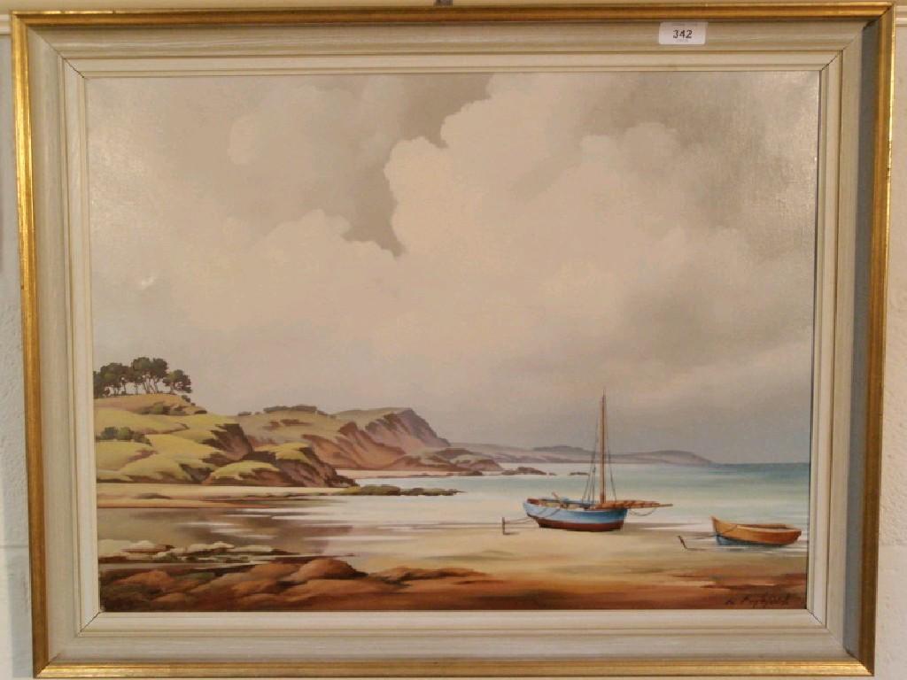 Appraisal: N Englefield Scottish coastline with beached dinghies oil on canvas