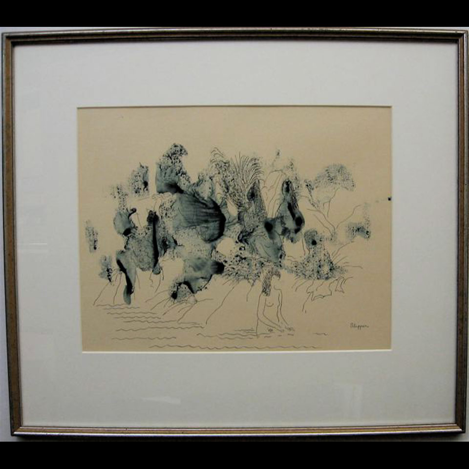 Appraisal: BATHING NUDE GARY PETER SLIPPER - CANADIAN INK WATERCOLOUR Height