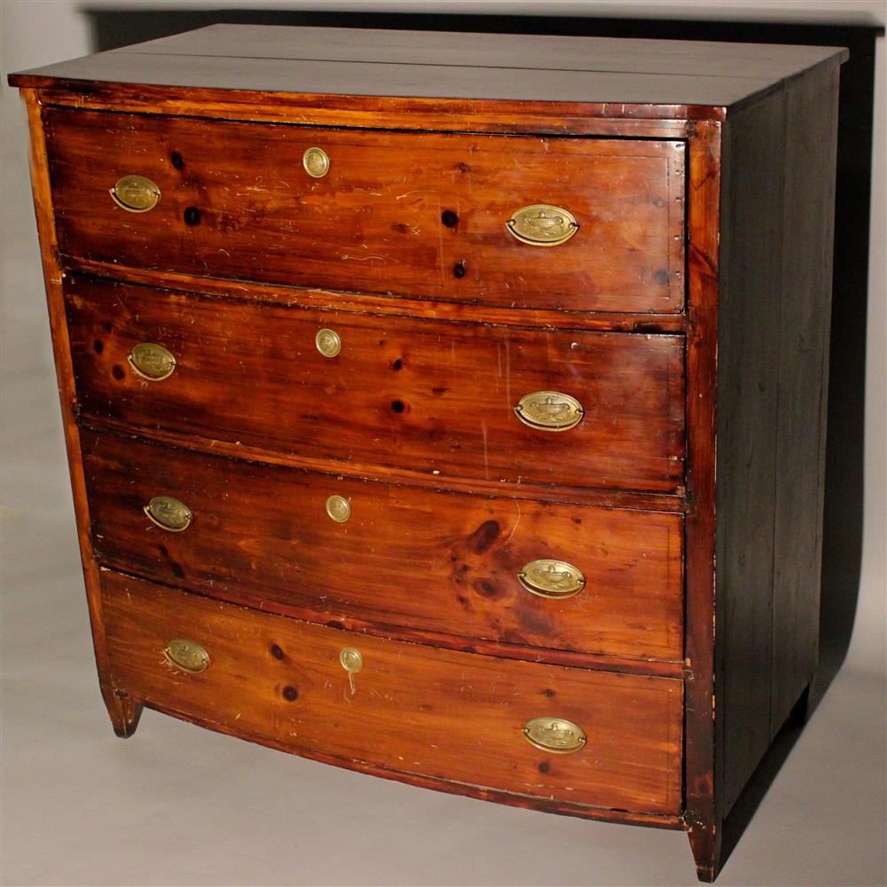 Appraisal: FEDERAL STAINED PINE PROVINCIAL BOW FRONT TALL CHEST OF DRAWERS