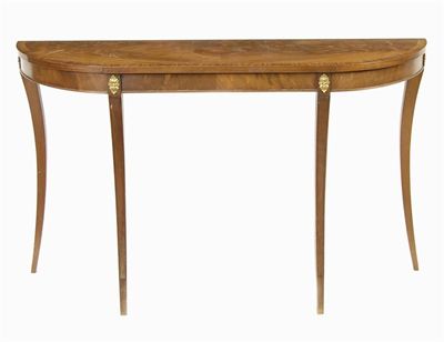 Appraisal: A mahogany breakfront console table the crossbanded top on moulded