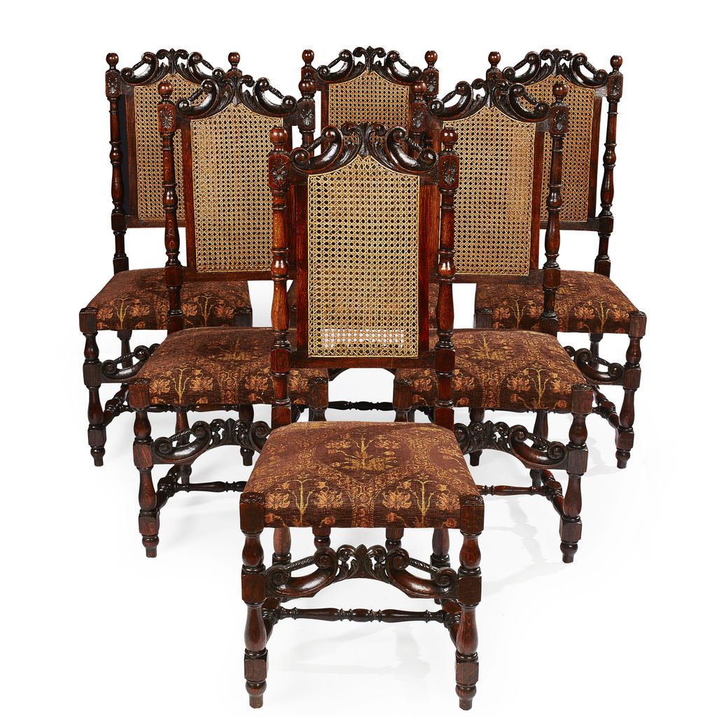 Appraisal: SET OF SIX WALNUT CAROLEAN STYLE SIDE CHAIRS LATE TH