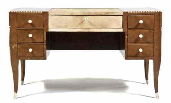 Appraisal: An Art Deco Burlwood Ivory and Parchment Inlaid Desk the