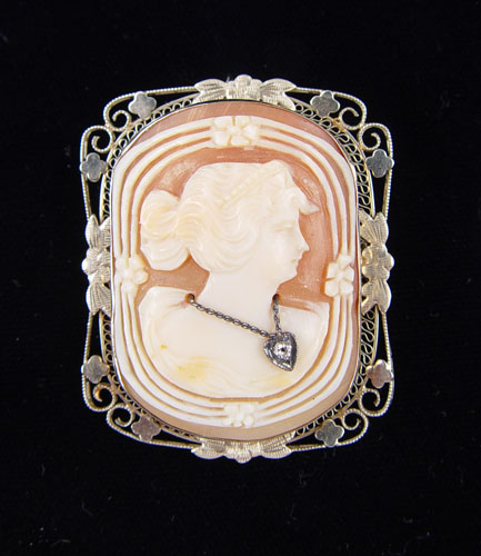 Appraisal: K EDWARDIAN CAMEO BROOCH PENDANT WITH DIAMOND K white gold