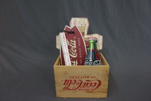 Appraisal: Estate Coca-Cola Home Decor Crate Signs plus Wood handled crate