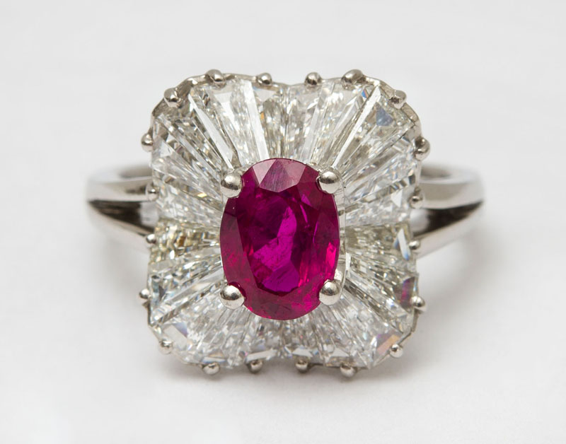 Appraisal: OSCAR HEYMAN BROS PLATINUM DIAMOND AND RUBY COCKTAIL RING Set