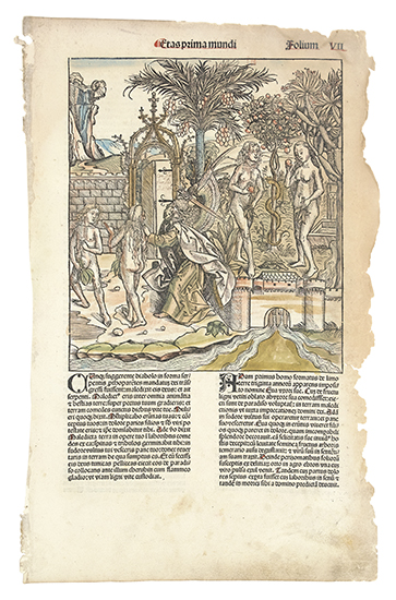 Appraisal: GARDEN of EDEN Schedel Hartmann Hand-colored illustration of Adam and