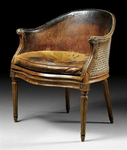 Appraisal: BUREAU-FAUTEUIL Louis XVI Paris circa Fluted and carved beech with