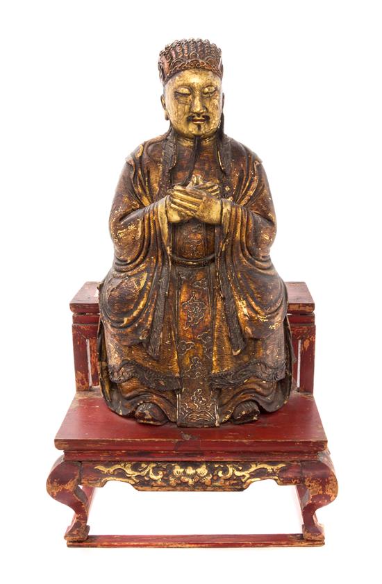 Appraisal: Sale Lot A Gilt Lacquered Wood Figure of a Daoist