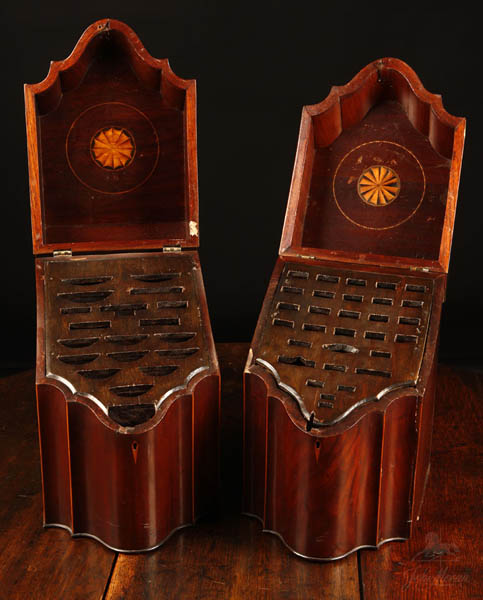 Appraisal: Matched pair Federal inlaid mahogany knife boxes Matched pair Federal