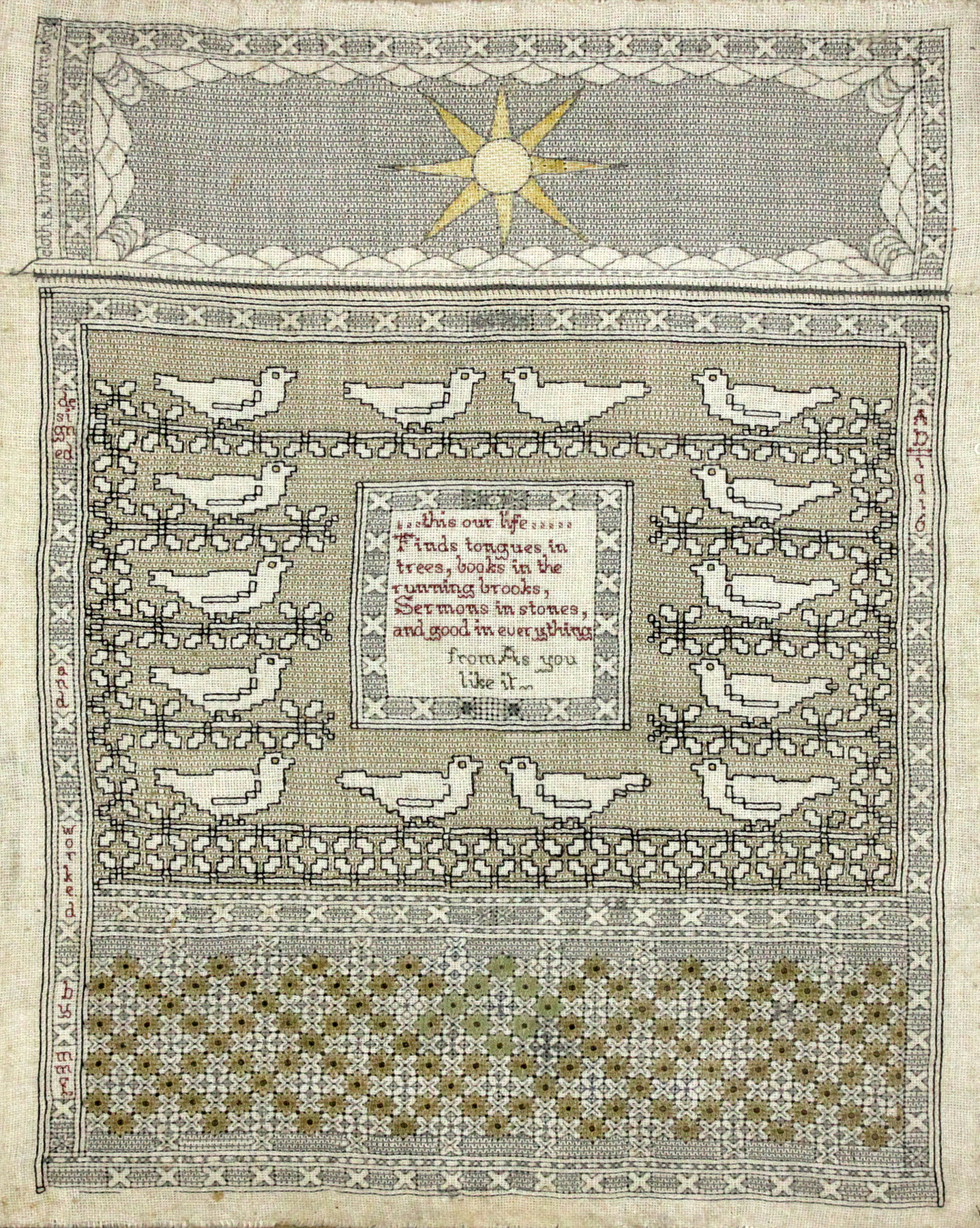 Appraisal: A 'Wessex Stitchery' needlework sampler designed and worked by MMF