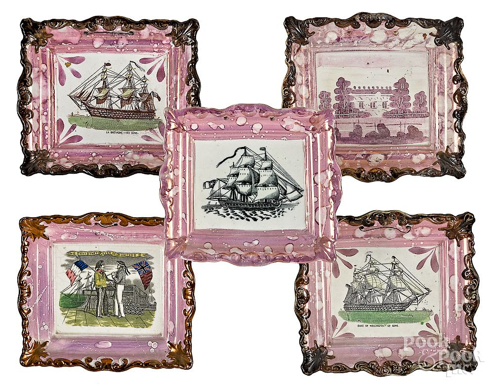 Appraisal: Five Sunderland lustre plaques th c Five Sunderland lustre plaques