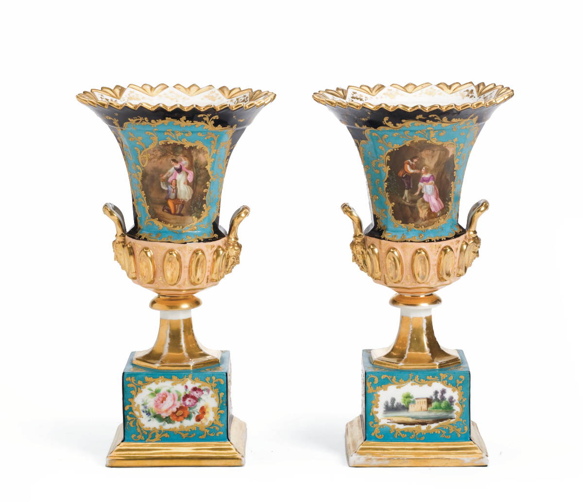 Appraisal: PAIR OF CONTINENTAL PORCELAIN URNS LATE NINETEENTH CENTURY Each reserved