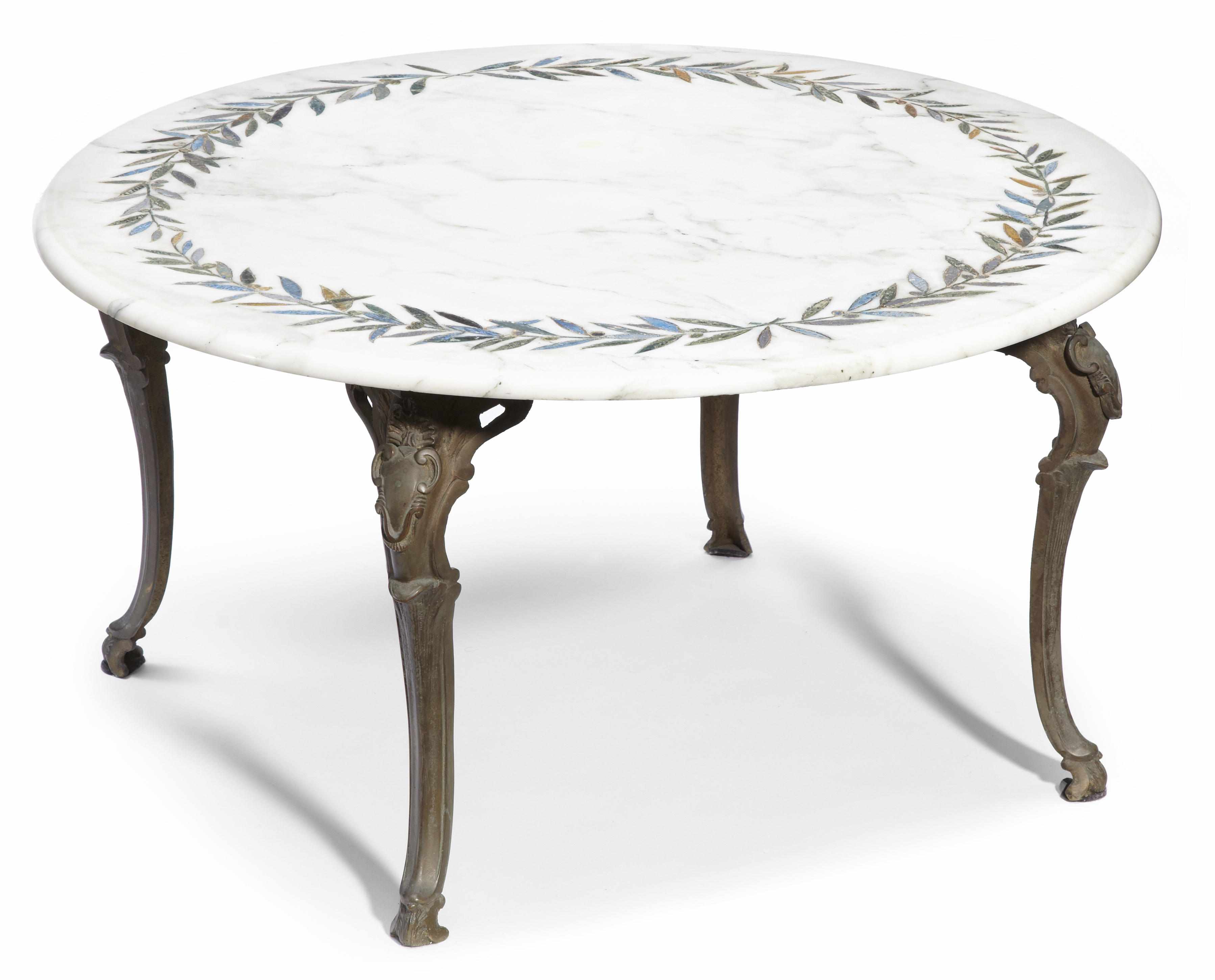 Appraisal: A marble and patinated metal coffee table height in cm