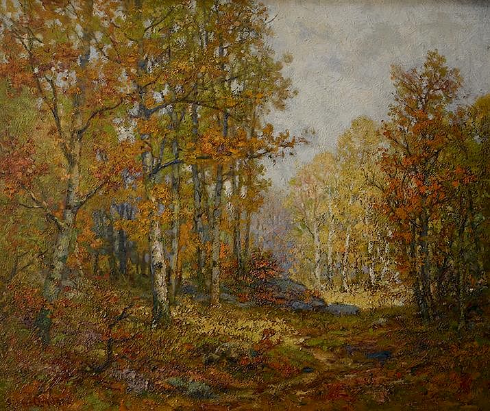 Appraisal: Richard Creifelds American - oil on canvas of Autumn landscape