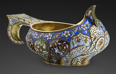 Appraisal: A Russian silver-gilt and shaded cloisonn enamel kovsch maker's mark