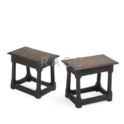 Appraisal: PAIR OF ENGLISH JOINT STOOLS Two in oak th c