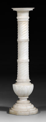 Appraisal: Carved alabaster pedestal spiraled and turned column on leafy base