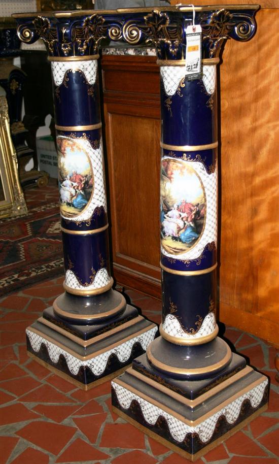 Appraisal: Pair Sevres type porcelain pedestals shaped top above scrolled corners