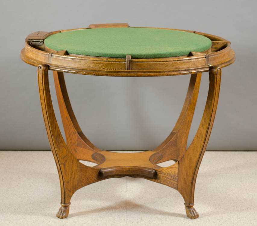 Appraisal: HUNZINGER ROUND OAK GAME TABLE George Hunzinger German American -