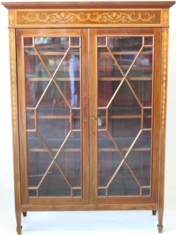 Appraisal: EDWARDIAN DOOR CHINA CABINET MAHOGANY WITHURN AND BELLFLOWER INLAY ORIGINAL