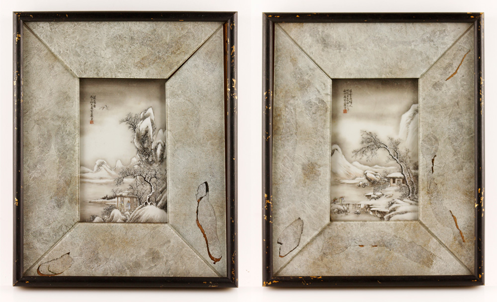 Appraisal: - Pr Republic Period Famille Rose Plaques Pair of Chinese