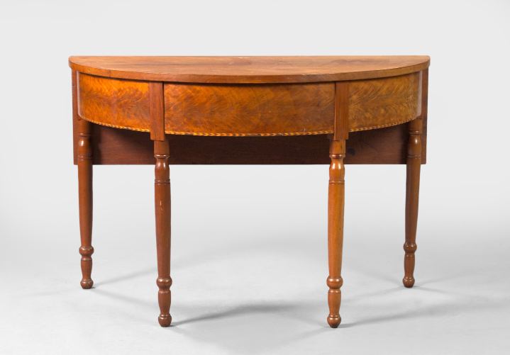 Appraisal: Vernacular American Sheraton Walnut and Cherry Demi-lune Drop-Leaf Table early