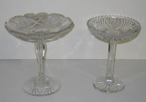 Appraisal: TWO CUT GLASS FOOTED COMPOTES Both with scalloped rims and