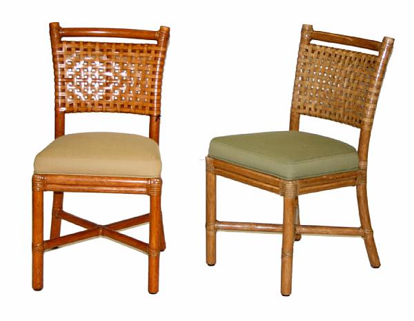 Appraisal: Three laced rawhide side chairs McGuire Furniture Company st century