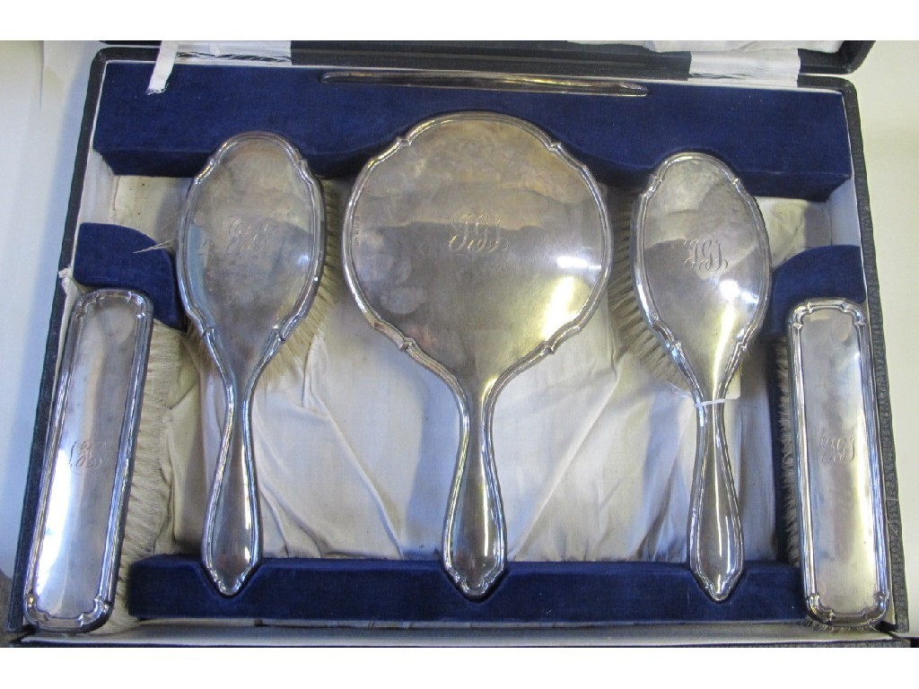 Appraisal: Cased six piece silver dressing table set Birmingham