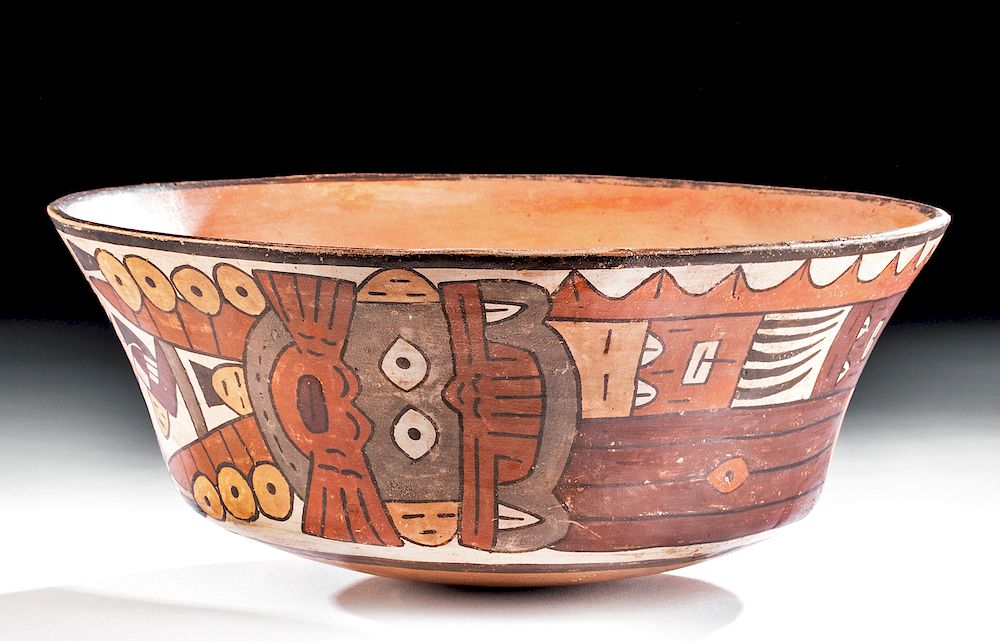 Appraisal: Huge Nazca Polychrome Bowl w Masked Mythical Beings Pre-Columbian South