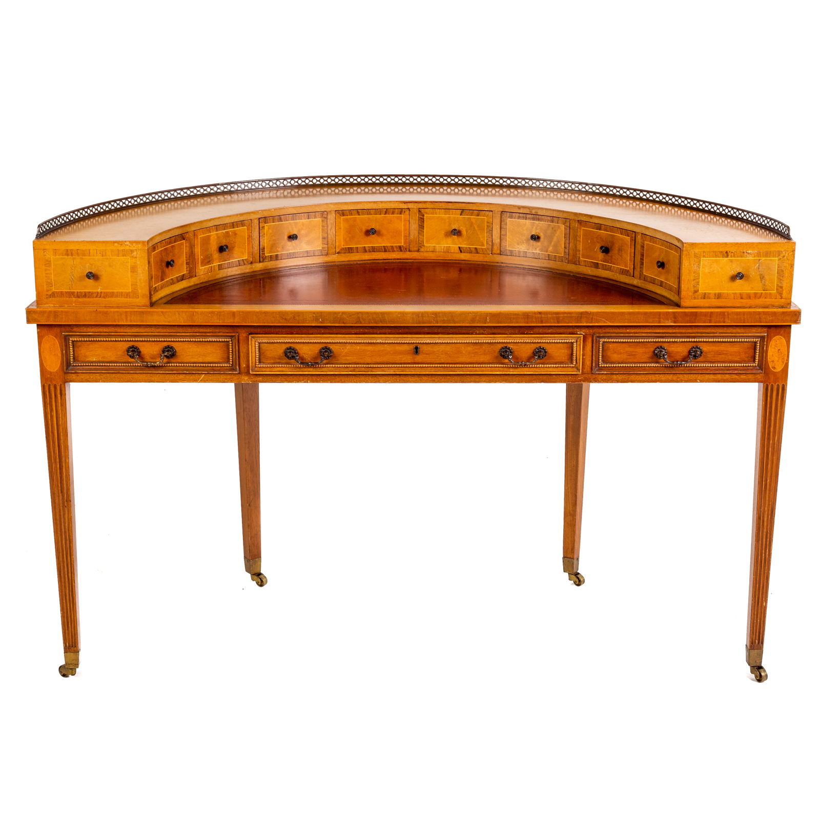 Appraisal: GEORGIAN STYLE MAHOGANY CARLTON HOUSE DESK Mid- th century demilune