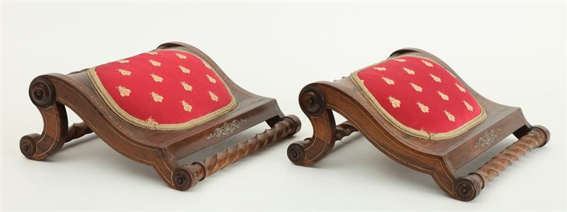 Appraisal: PAIR OF EARLY VICTORIAN BRASS INLAID ROSEWOOD FOOT STOOLS Each