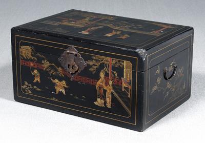 Appraisal: Chinese lacquer trunk finely decorated with adults and children in